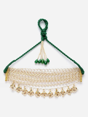 Green And Peach Choker Necklace With Kundan And Pearls