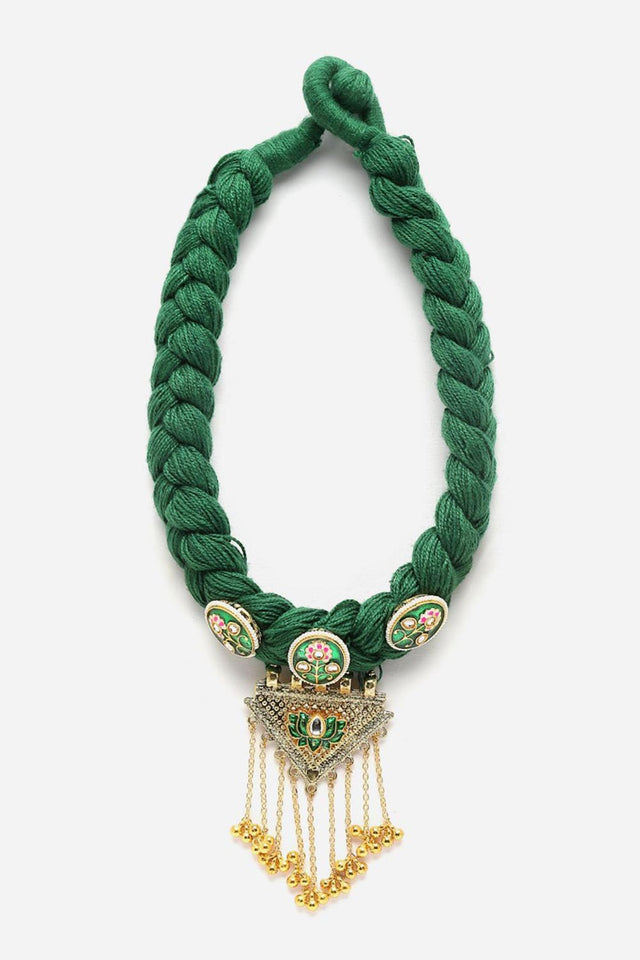 Green And Gold Choker Necklace Kundan And Pearls