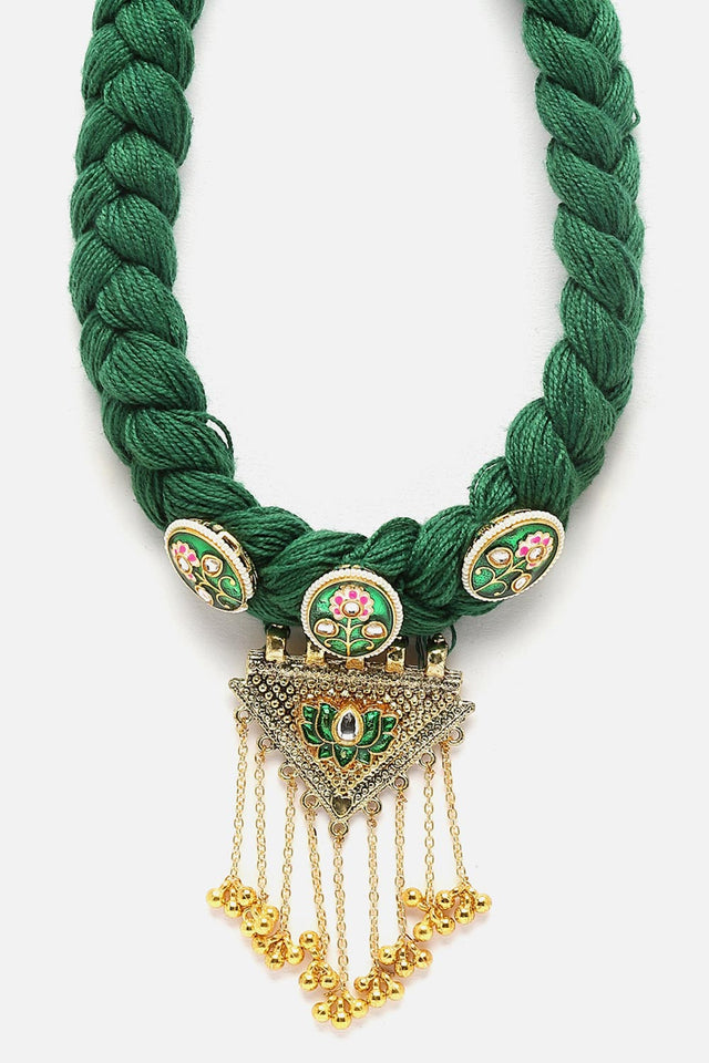 Green And Gold Choker Necklace Kundan And Pearls
