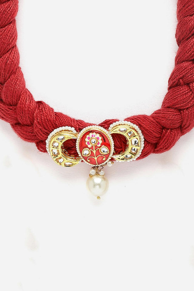 Red And Gold  Choker Necklace Kundan And Pearls
