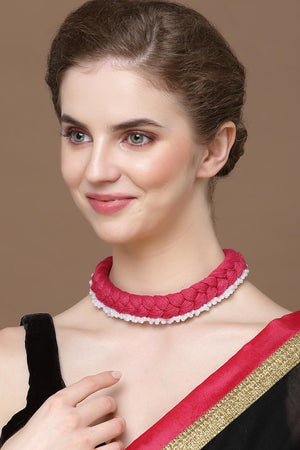 Red And White Choker Necklace Pearls And Natural Stones