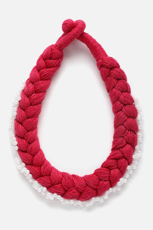 Red And White Choker Necklace Pearls And Natural Stones