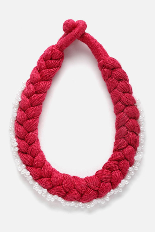 Red And White Choker Necklace Pearls And Natural Stones