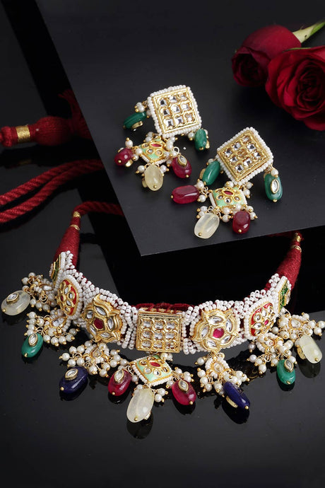 Buy Women's Sterling Silver Choker Set in Multi Color - Back