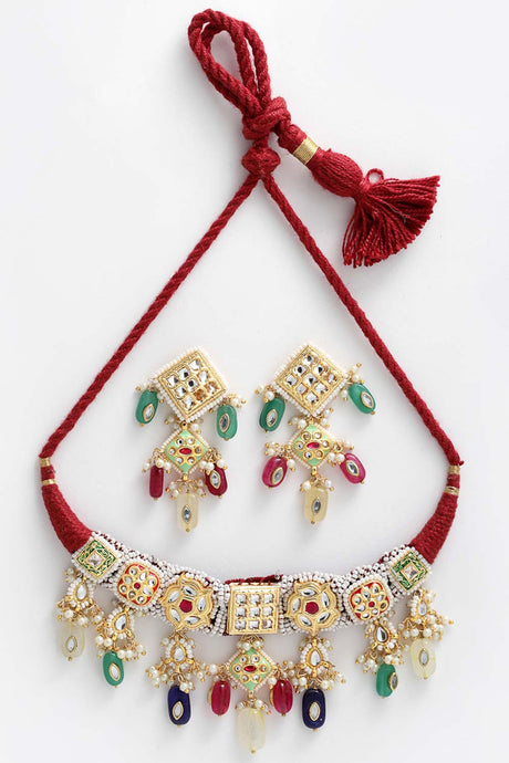 Buy Women's Sterling Silver Choker Set in Multi Color - Front