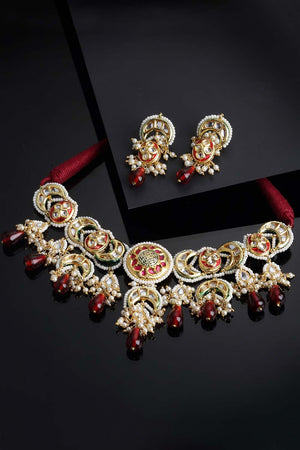 Buy Women's Sterling Silver Necklace and Earring Set in Red - Back