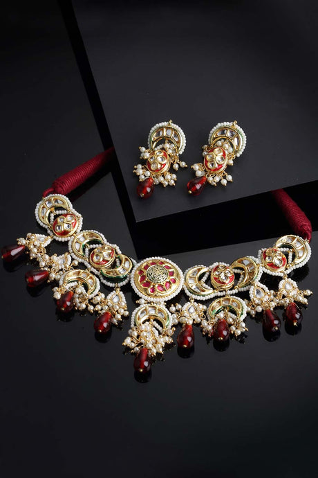 Buy Women's Sterling Silver Necklace and Earring Set in Red - Back