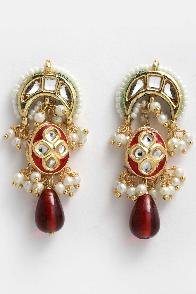 Buy Women's Sterling Silver Necklace and Earring Set in Red - Side