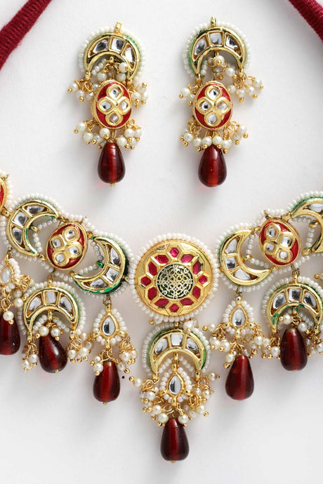 Buy Women's Sterling Silver Necklace and Earring Set in Red - Zoom Out