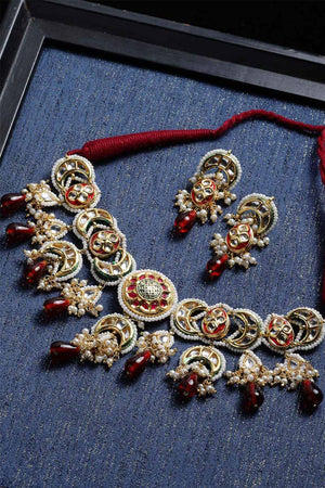 Women's Sterling Silver Necklace and Earring Set in Red