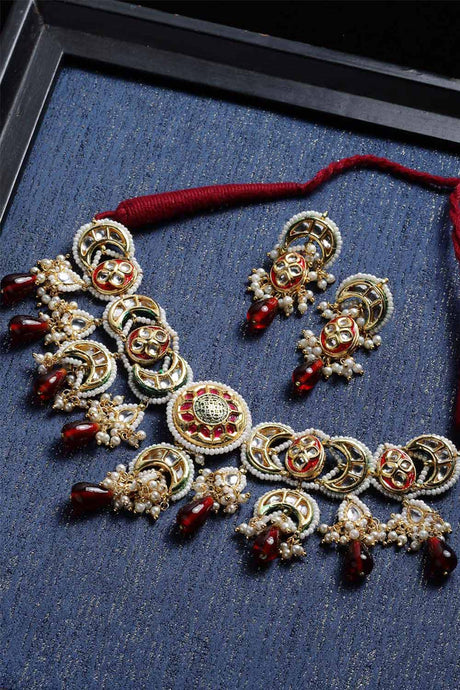 Women's Sterling Silver Necklace and Earring Set in Red