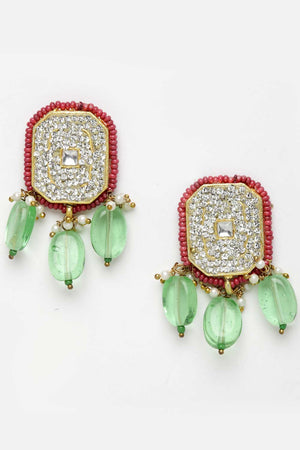 Pink And Green Gold-Plated Kundan And American Diamonds Earring Sets