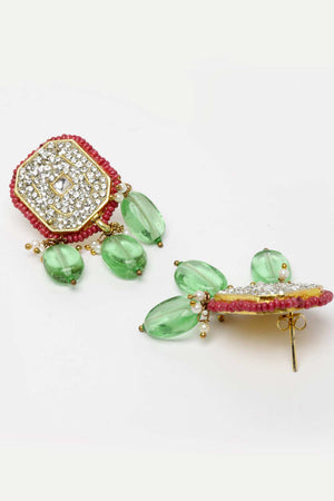 Pink And Green Gold-Plated Kundan And American Diamonds Earring Sets