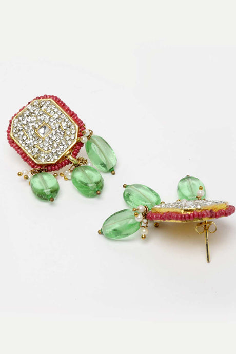 Pink And Green Gold-Plated Kundan And American Diamonds Earring Sets