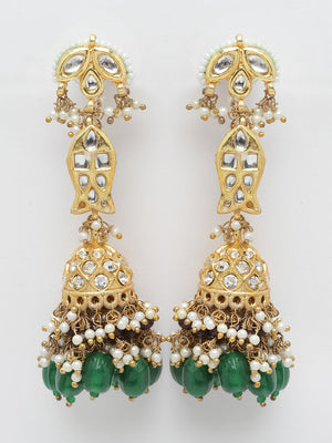 Green And Brown Gold-Plated Kundan And Pearls Necklace Earring Set
