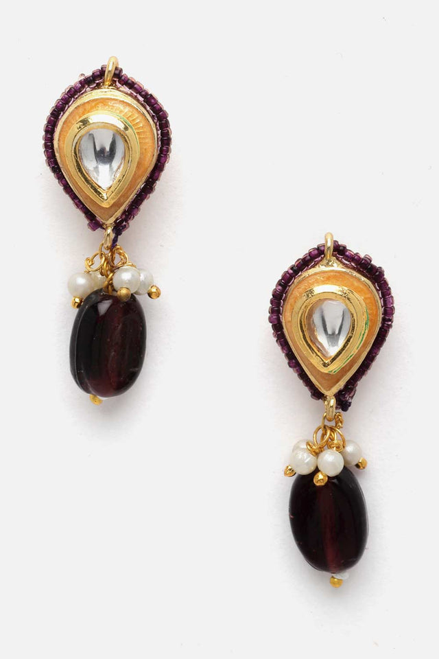 Purple And Gold Kundan And Pearls Necklace And Earring Set