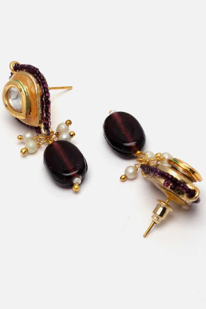 Purple And Gold Kundan And Pearls Necklace And Earring Set
