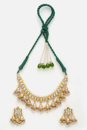 Gold And White Kundan And Pearls Necklace And Earring Set