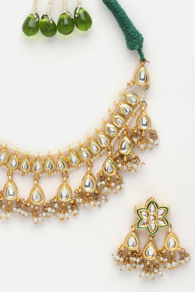 Gold And White Kundan And Pearls Necklace And Earring Set
