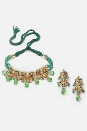 Green And White Kundan And Pearls Necklace And Earring Set