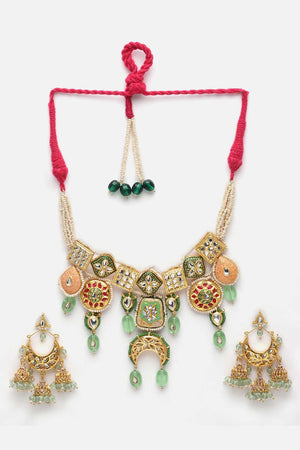 Green And White Kundan And Pearls Necklace And Earring Set