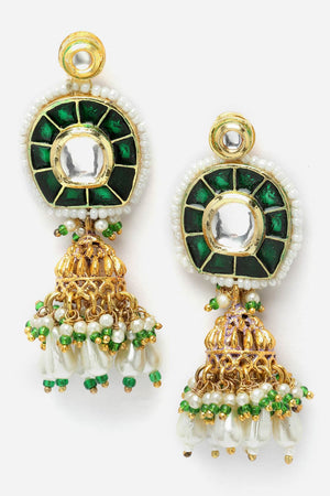 Green And Gold Necklace With Earring Jewelry Set With Kundan And Pearls