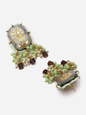 Blue And Purple Necklace With Earring Jeweler Set With Kundan And Pearls