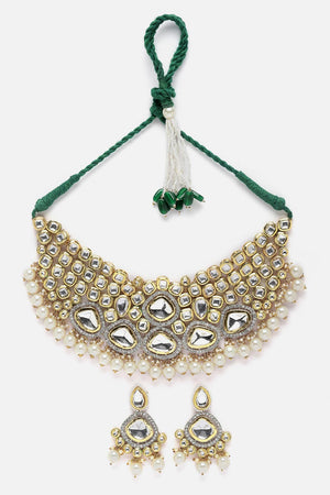Green And Gold Necklace With Earring Jeweler Set Kundan And American Diamonds