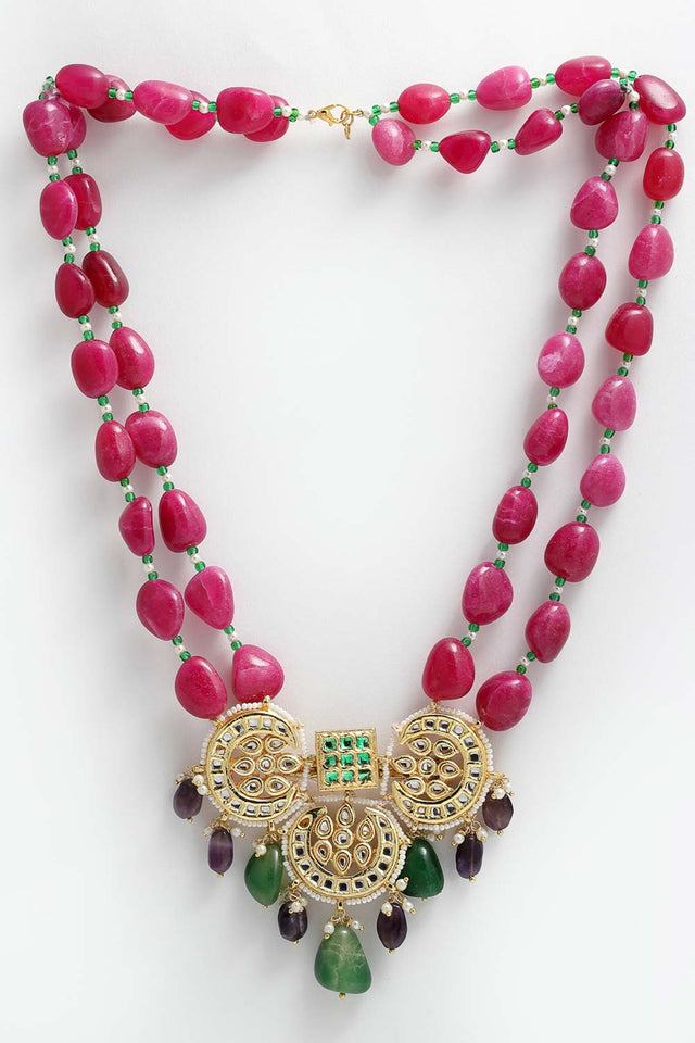 Buy Women's Sterling Silver Bead Necklace in Pink - Front