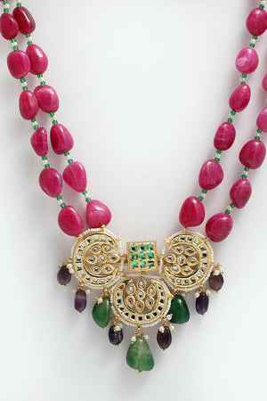 Buy Women's Sterling Silver Bead Necklace in Pink - Side