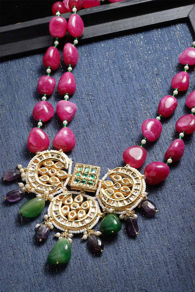 Buy Women's Sterling Silver Bead Necklace in Pink - Zoom in