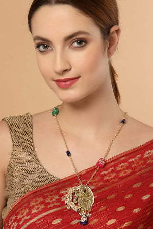 Multicolor And White Gold-Plated Kundan And Pearls Necklace