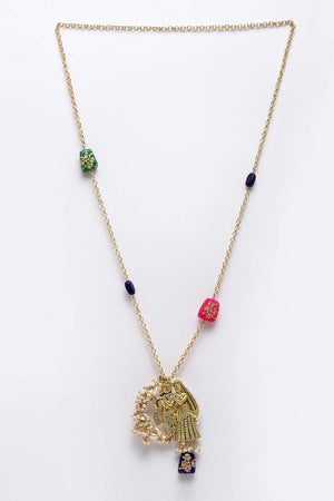 Multicolor And White Gold-Plated Kundan And Pearls Necklace