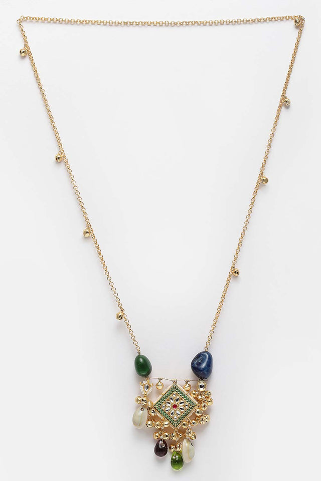 Blue And Green   Gold-Plated Kundan And Pearls Necklace