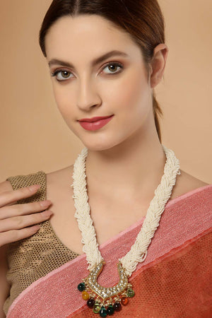 Multicolor Gold-Plated Kundan And Pearls Necklace