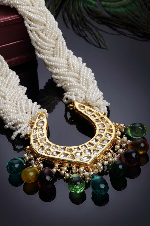 Multicolor Gold-Plated Kundan And Pearls Necklace