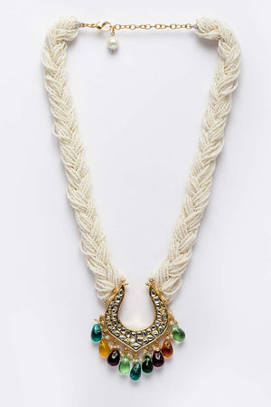 Multicolor Gold-Plated Kundan And Pearls Necklace