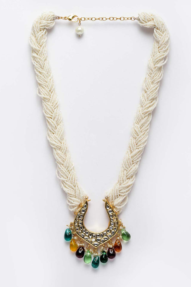 Multicolor Gold-Plated Kundan And Pearls Necklace
