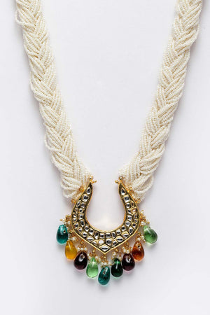 Multicolor Gold-Plated Kundan And Pearls Necklace