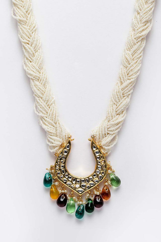 Multicolor Gold-Plated Kundan And Pearls Necklace