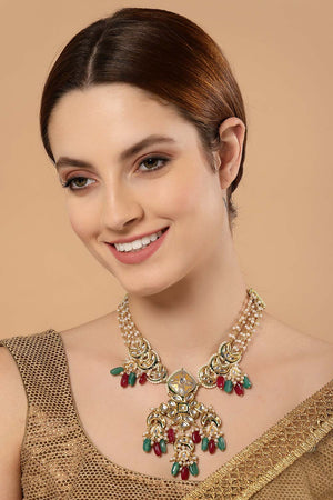 Multicolor Gold-Plated Kundan And Pearls Necklace