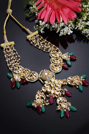 Multicolor Gold-Plated Kundan And Pearls Necklace