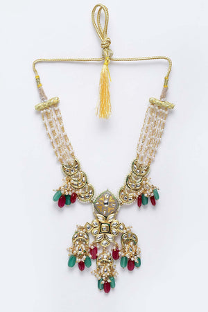 Multicolor Gold-Plated Kundan And Pearls Necklace