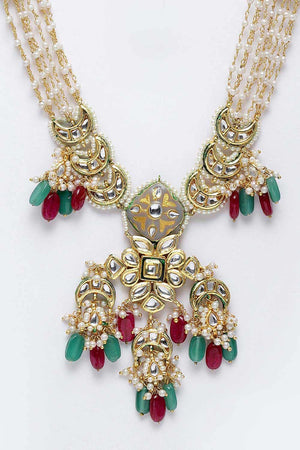 Multicolor Gold-Plated Kundan And Pearls Necklace