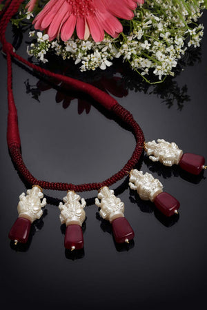 Red White Gold Gold-Plated Pearls And Ruby Necklace (DGNH22042)