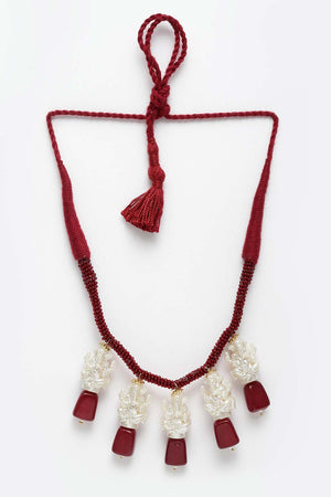 Red White Gold Gold-Plated Pearls And Ruby Necklace (DGNH22042)