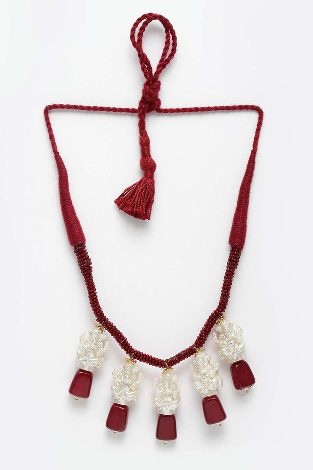 Red White Gold Gold-Plated Pearls And Ruby Necklace (DGNH22042)