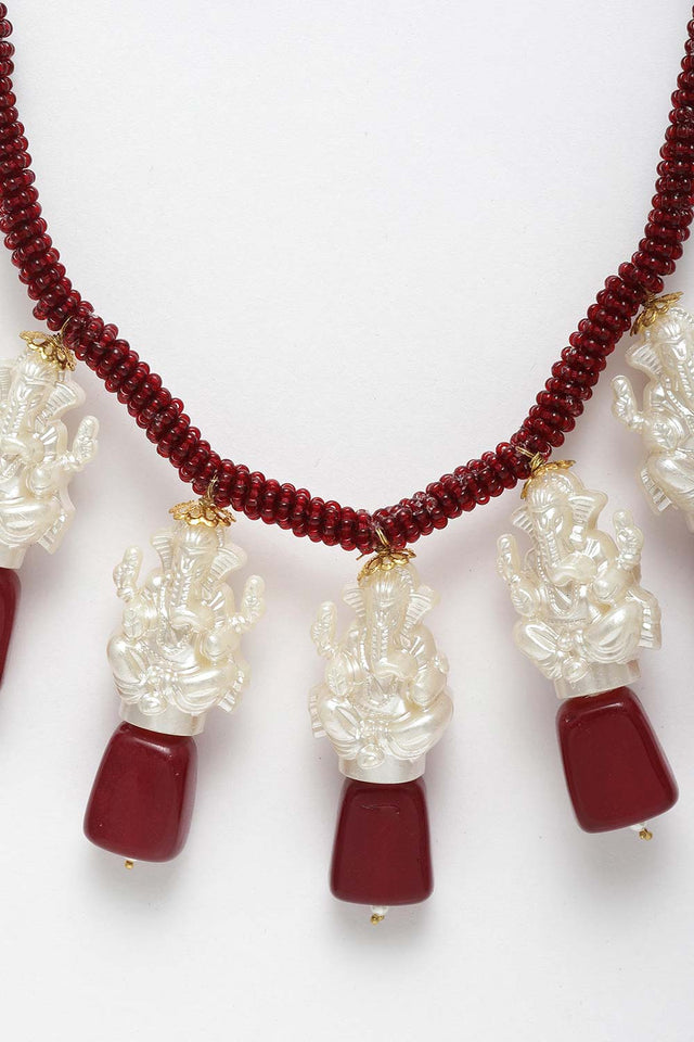 Red White Gold Gold-Plated Pearls And Ruby Necklace (DGNH22042)