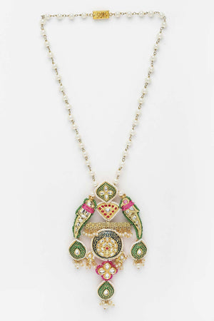 Multicolor Gold-Plated Kundan And Pearls Necklace