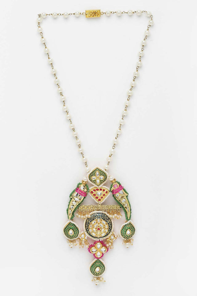 Multicolor Gold-Plated Kundan And Pearls Necklace
